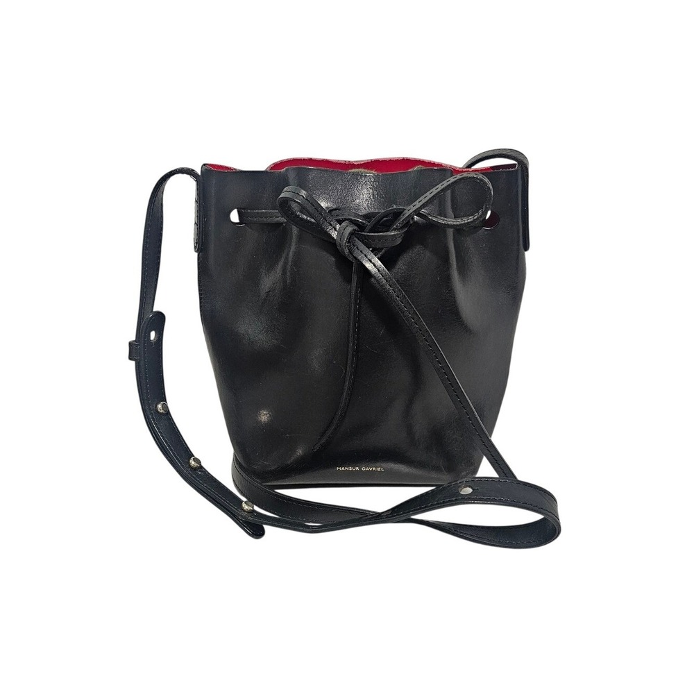 Mansur Gavriel Mini Leather Bucket Bag Black Adjustable Italy Designer Minimal ~